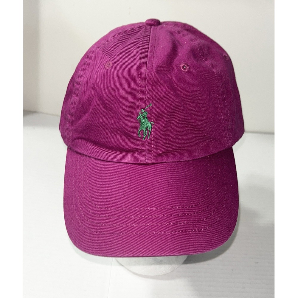 NWT Polo Ralph Lauren Chino Baseball Cap Mens Pink Cotton Green Pony Logo Hat